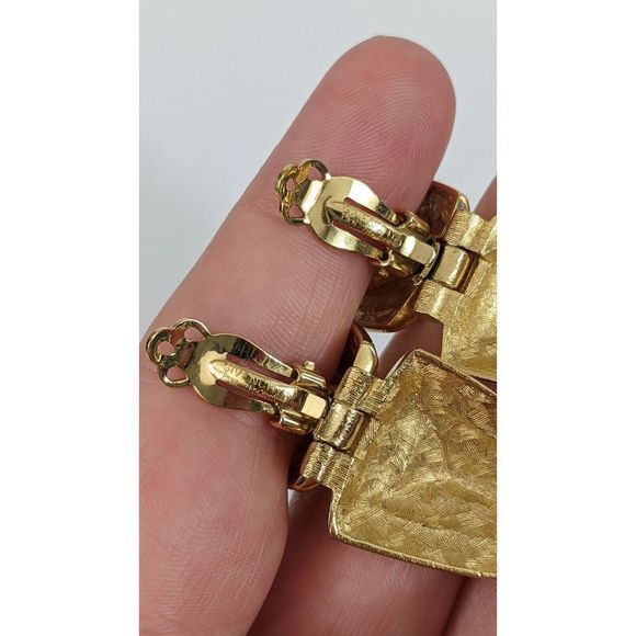 Givenchy Vintage Clip On Earrings - Gold Toned Door Knocker Triangle - Picture 8 of 12